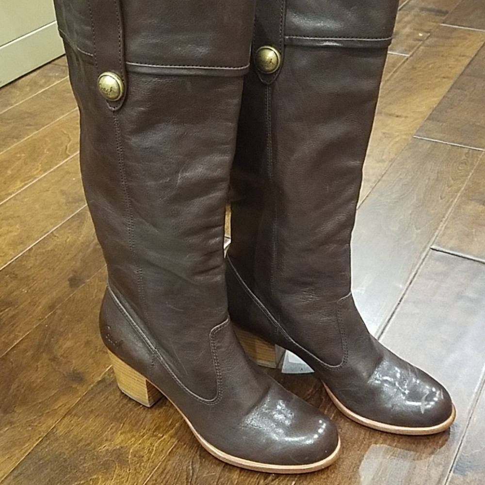 Dark brown leather Coach riding boots